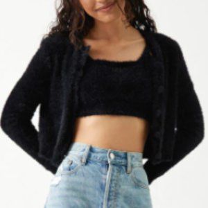 Charlie Holiday Lenny Matching Cardigan and Tank two-piece set Small black BNWT
